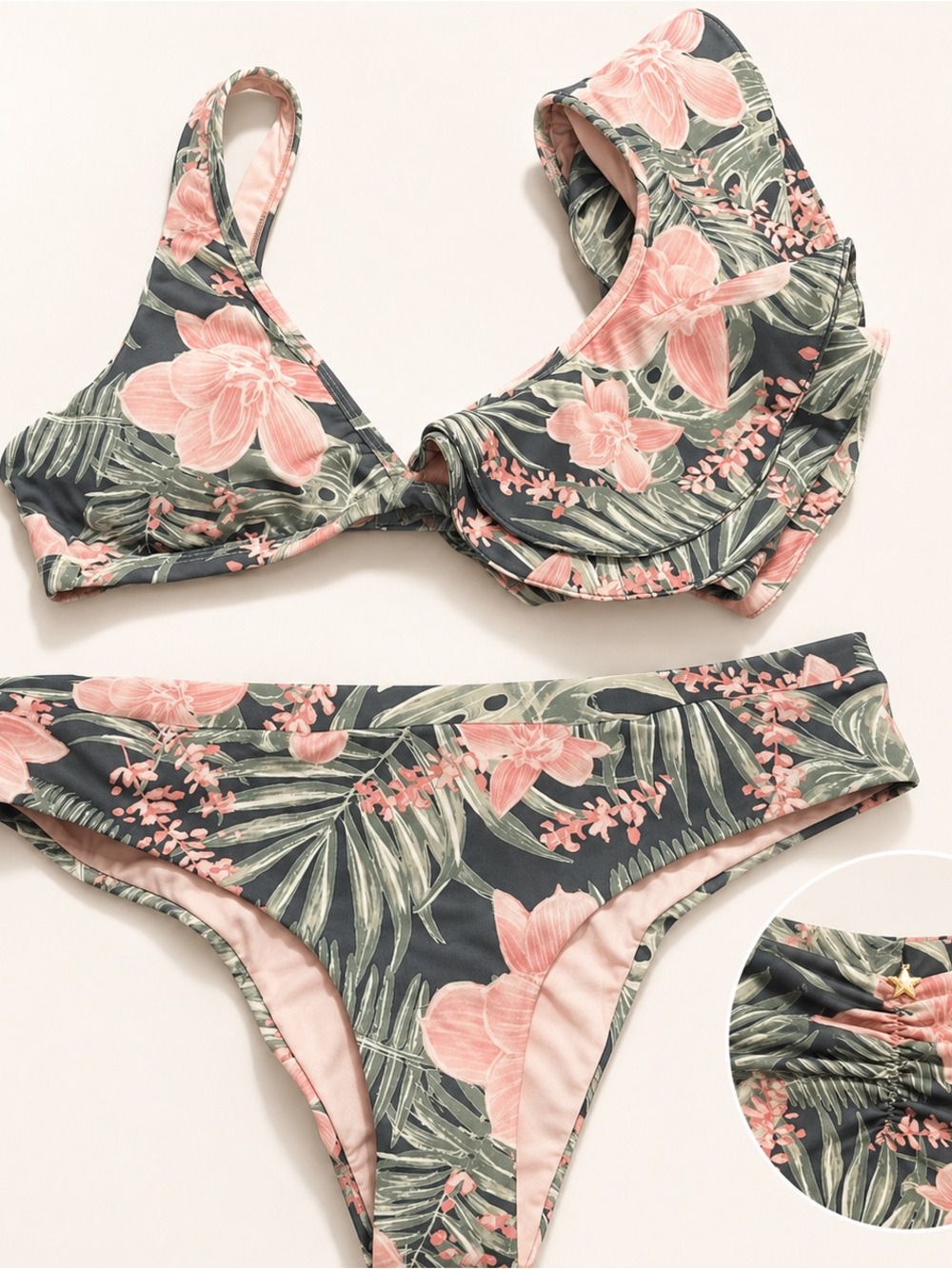 Encantadore Tropical Floral Bikini in Green and Pink